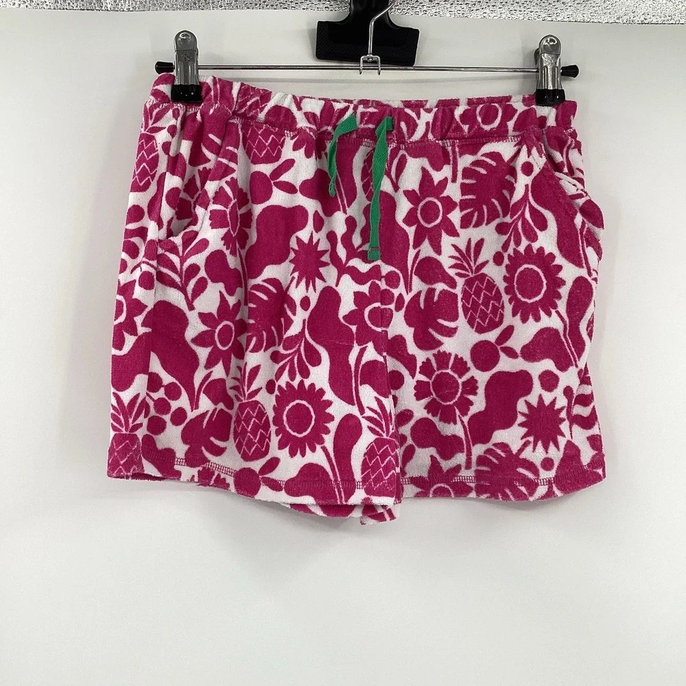 Girls Boden Terrycloth Hawaiian Shorts With Pockets‎ - Pink/White- 12
